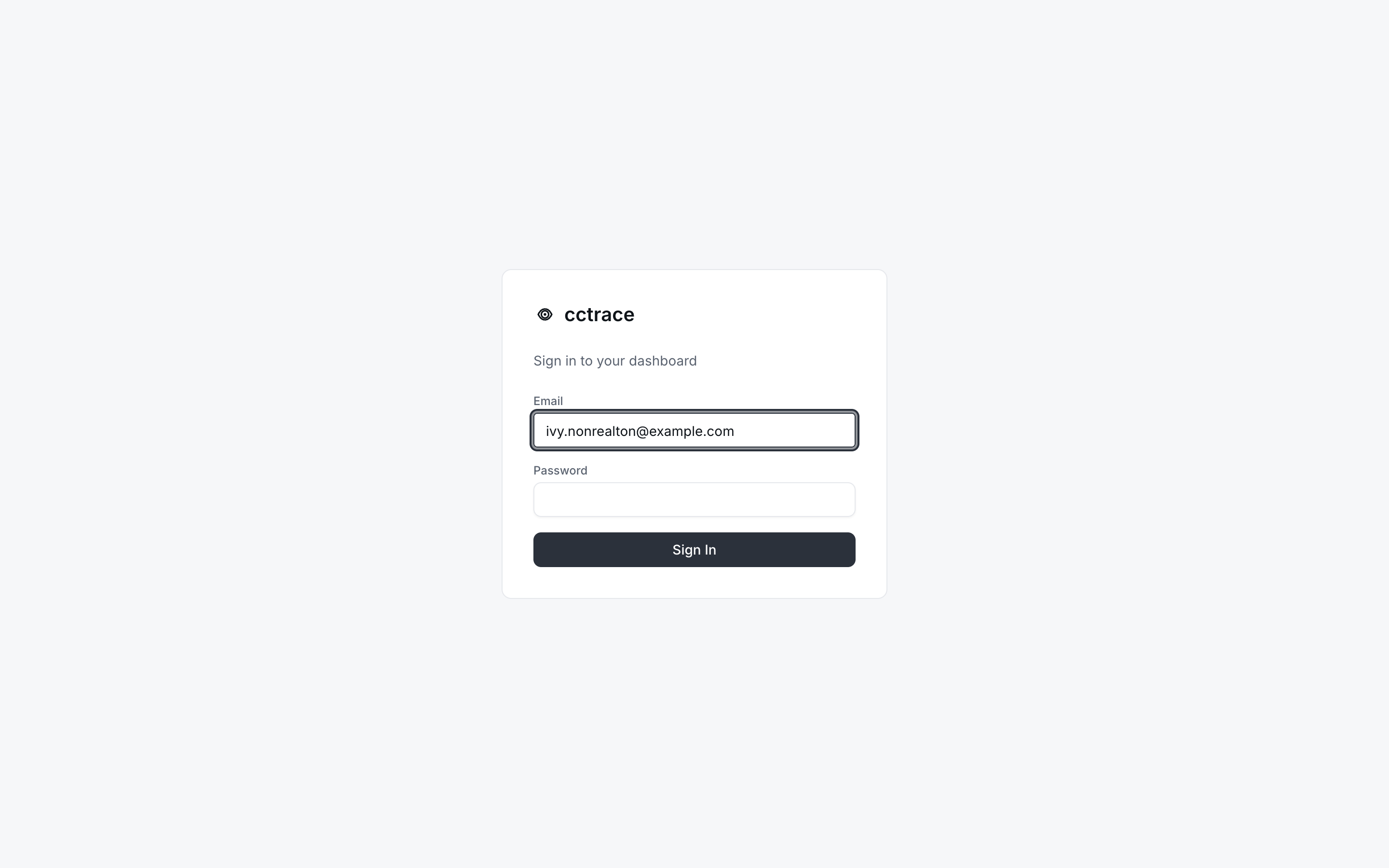 Dashboard sign-in page with the email field filled in